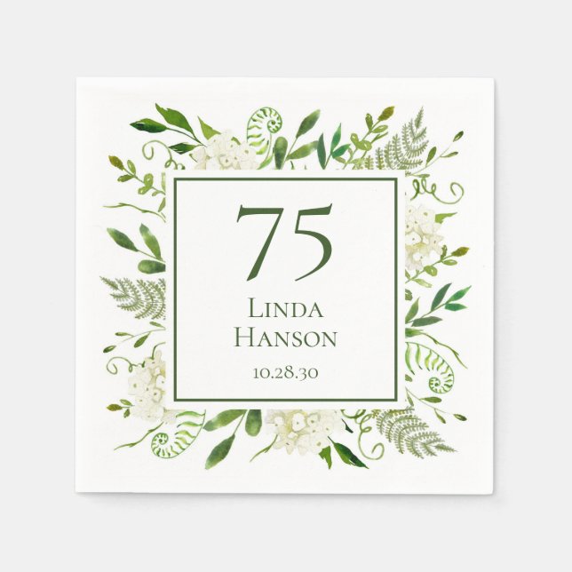 Serviette En Papier Hydrangeas blanches pour 75e anniversaire (Devant)
