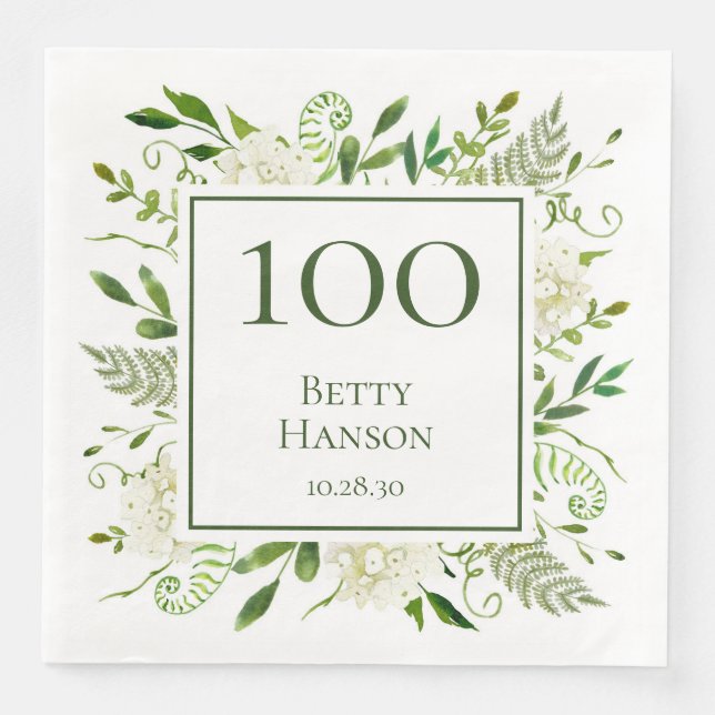 Serviette En Papier Hydrangeas blancs pour 100e anniversaire (Devant)