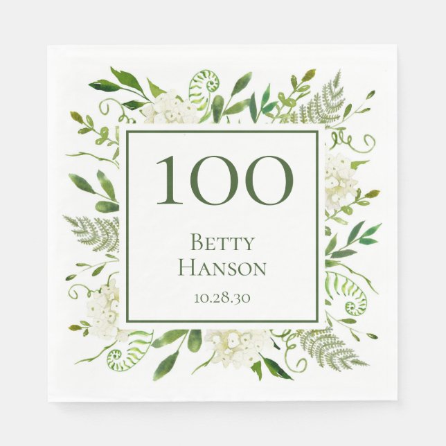 Serviette En Papier Hydrangeas blancs pour 100e anniversaire (Devant)
