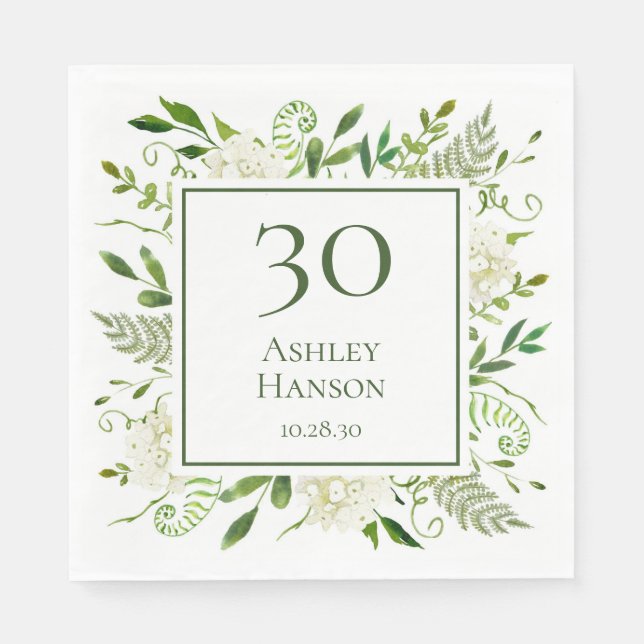 Serviette En Papier Hydrangeas blancs pour 30e anniversaire (Devant)