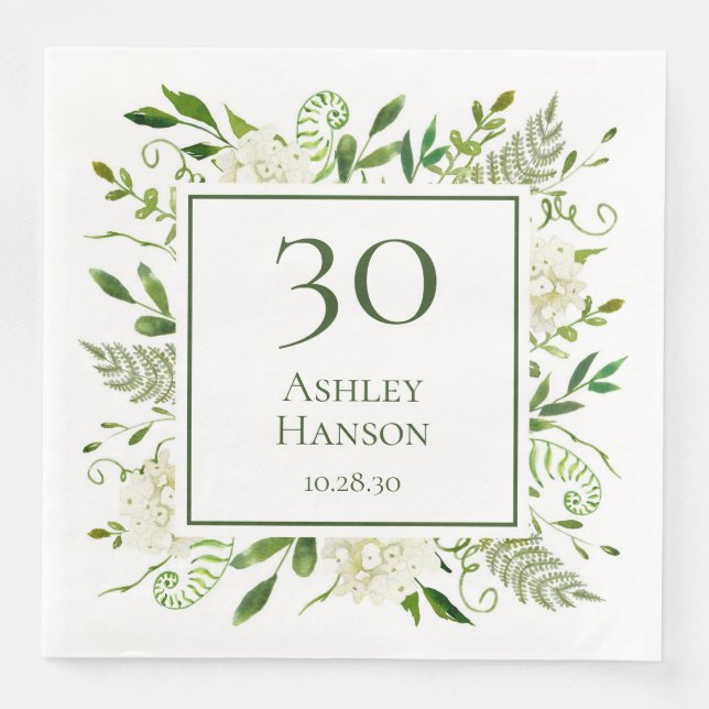 Serviette En Papier Hydrangeas blancs pour 30e anniversaire (Devant)