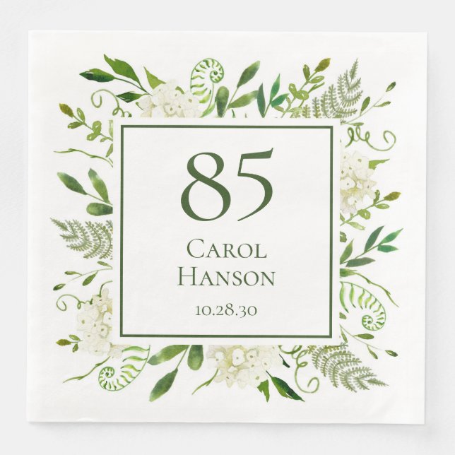Serviette En Papier Hydrangeas blancs pour 85e anniversaire (Devant)