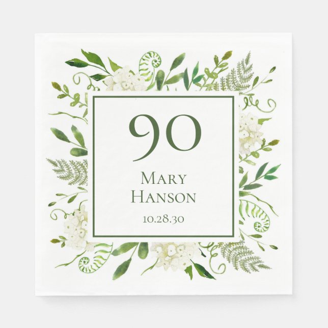 Serviette En Papier Hydrangeas blancs pour 90e anniversaire (Devant)