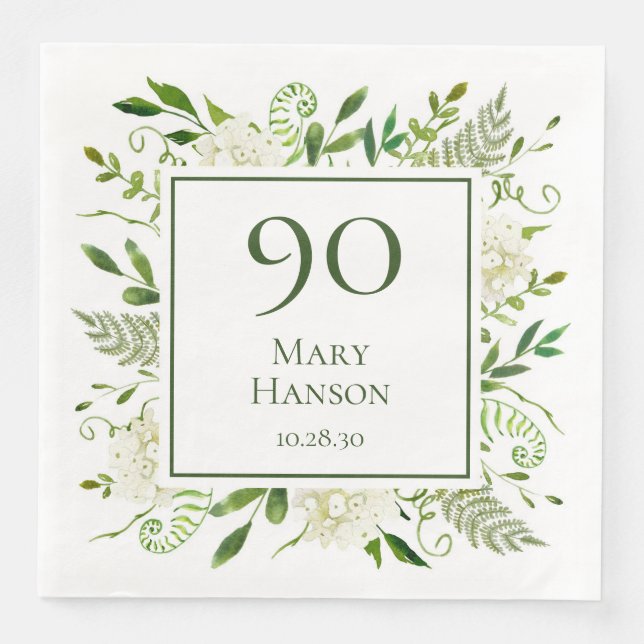 Serviette En Papier Hydrangeas blancs pour 90e anniversaire (Devant)