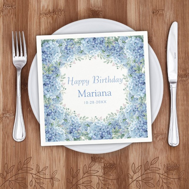 Serviette En Papier Hydrangeas Bleus Fleur Aquarelle Anniversaire (Créateur téléchargé)