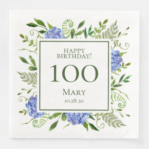 Serviette En Papier Hydrangeas bleus pour les 100 ans