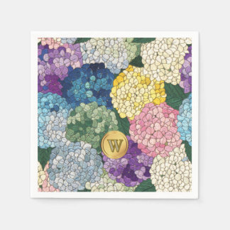 Serviette En Papier Hydrangeas Floral Faux Verre Teinté Monogramme