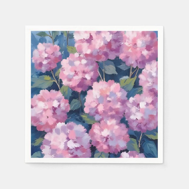 Serviette En Papier Hydrangeas Florales Rose Tendre (Devant)