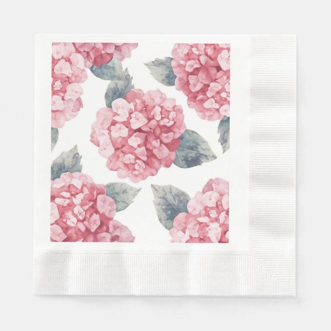Serviette En Papier Hydrangeas Roses Peinture Fleurs Aquarelle Fleurs (Devant)