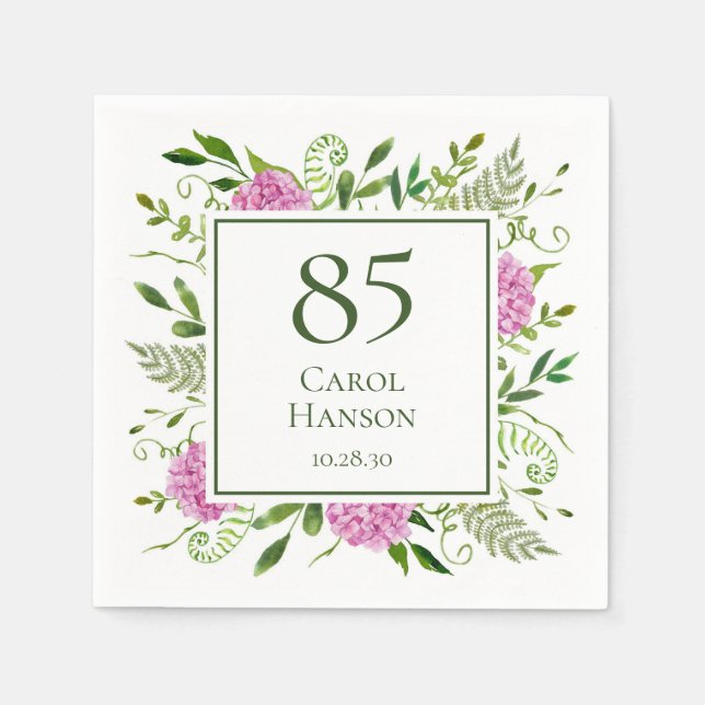 Serviette En Papier Hydrangeas roses pour 85e anniversaire (Devant)