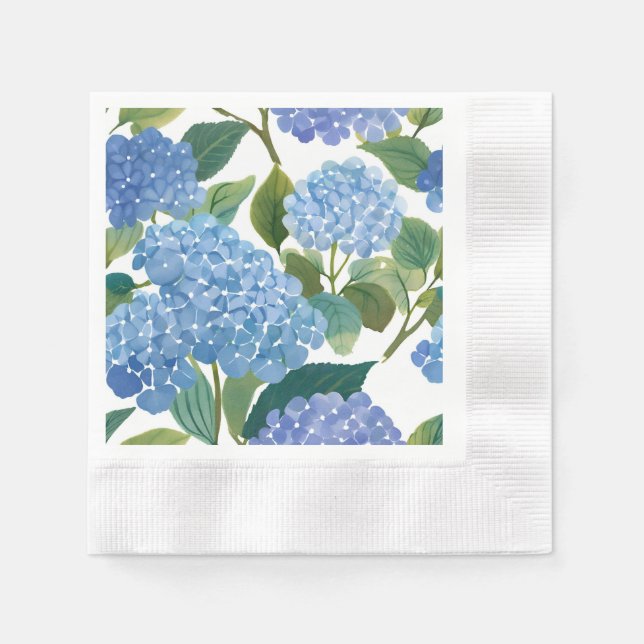 Serviette En Papier Hydrangée bleue Aquarelle Florale (Devant)