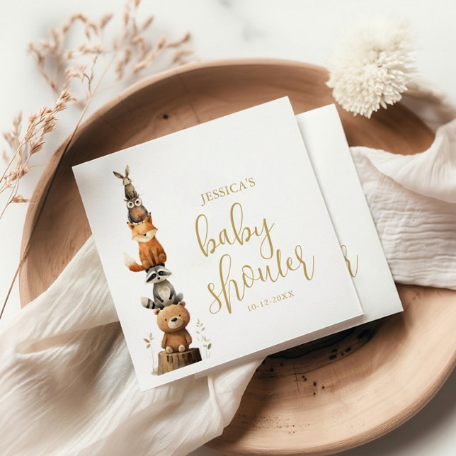 Serviette En Papier hydrocouleur neutre baby shower animal Woodland (Créateur téléchargé)