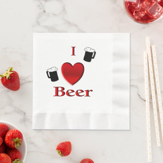 Serviette En Papier I Heart Beer Design (En situation)