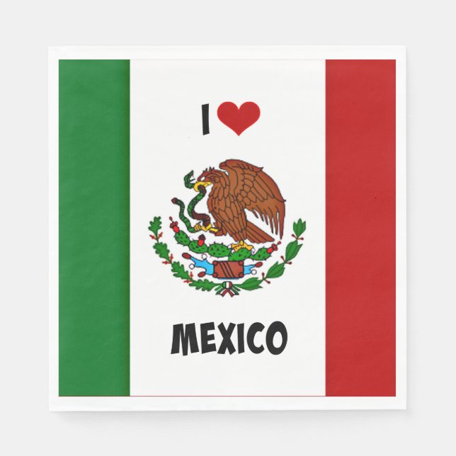 Serviette En Papier I Love Mexico, drapeau mexicain (Devant)