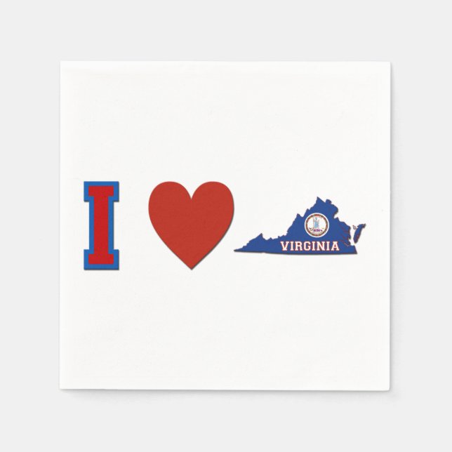 Serviette En Papier I Love Virginia Heart State Flag Party (Devant)