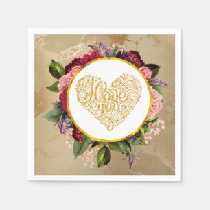 Serviette En Papier I Love You Fancy Golden Ornate