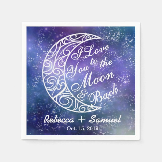 Serviette En Papier "I Love You To The Moon and Back" Mariage personna (Devant)