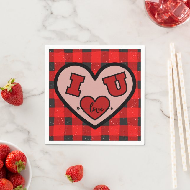Serviette En Papier I ♥ U I Love You Buffalo Plaid Papier Napkin (En situation)