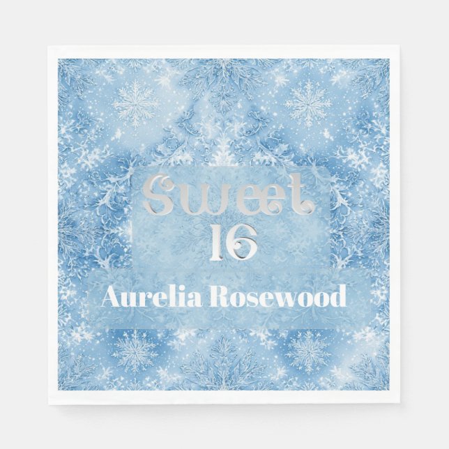 Serviette En Papier Ice Blue Frost Fairytale Winter Snow Sweet 16 Chic (Devant)