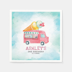 Serviette En Papier Ice Cream Camion Aquarelle Anniversaire