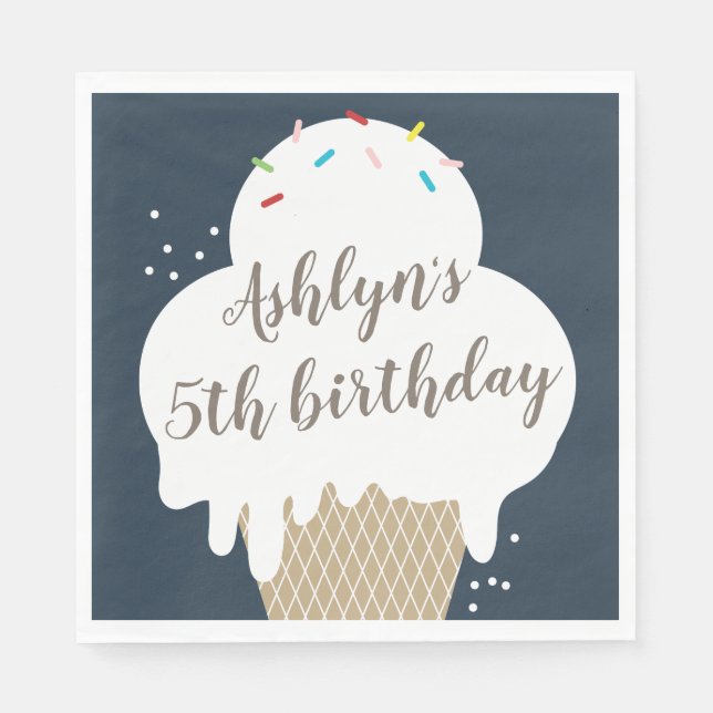 Serviette En Papier Ice Cream Cone Navy Blue Anniversaire de enfant Pa (Devant)