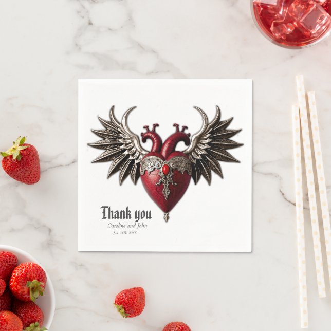 Serviette En Papier Icône gothique romantique : coeur, rose, crâne. (En situation)