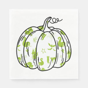 Serviette En Papier Icônes d'Halloween vert mignonne dans le déjeuner 