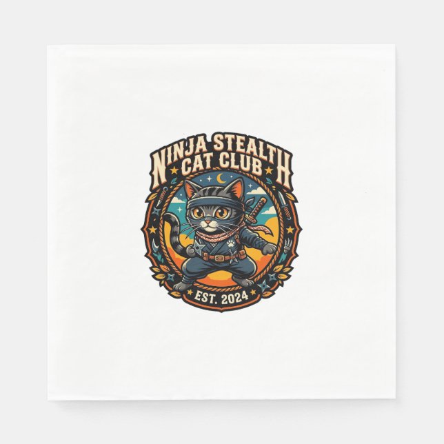 Serviette En Papier Idée cadeau pour maman de chat Ninja Stealth Cat - (Devant)