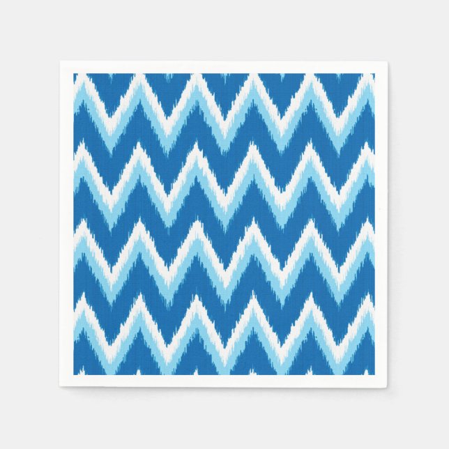 Serviette En Papier Ikat Chevron Stripes - Cobalt, Sky Blue et White (Devant)