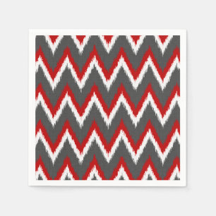 Serviette En Papier Ikat Chevron Stripes - Rouge, Blanc et Gris / Gris