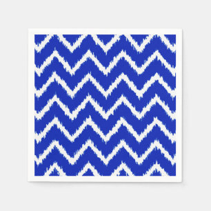 Serviette En Papier Ikat Chevrons - Bleu cobalt et blanc