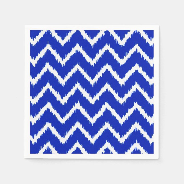 Serviette En Papier Ikat Chevrons - Bleu cobalt et blanc (Devant)