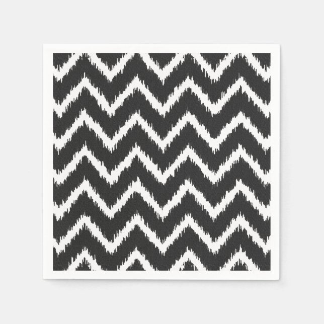 Serviette En Papier Ikat Chevrons - Noir et blanc (Devant)