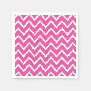 Serviette En Papier Ikat Chevrons - Profond fuchsia rose et blanc