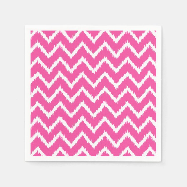Serviette En Papier Ikat Chevrons - Profond fuchsia rose et blanc (Devant)