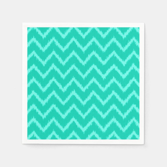 Serviette En Papier Ikat Chevrons - Turquoise et aqua (Devant)