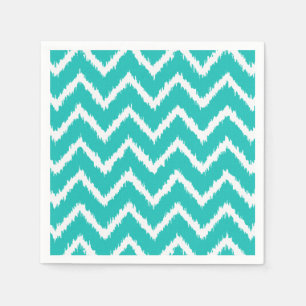 Serviette En Papier Ikat Chevrons - Turquoise et blanche