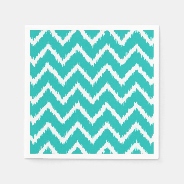 Serviette En Papier Ikat Chevrons - Turquoise et blanche (Devant)