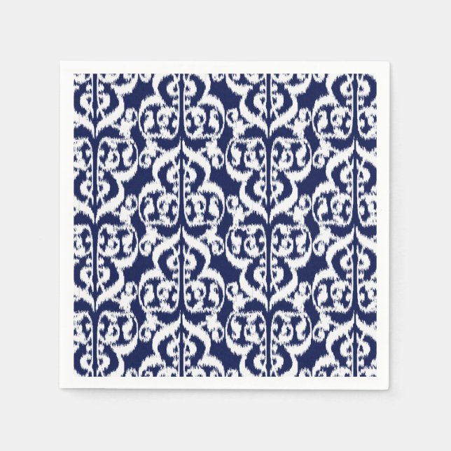 Serviette En Papier Ikat damas mauresque - indigo et blanc (Devant)