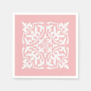 Serviette En Papier Ikat damask motif - coquille rose et blanc