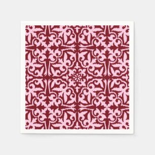 Serviette En Papier Ikat damask pattern - Bourgogne et rose