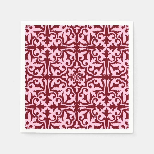 Serviette En Papier Ikat damask pattern - Bourgogne et rose (Devant)