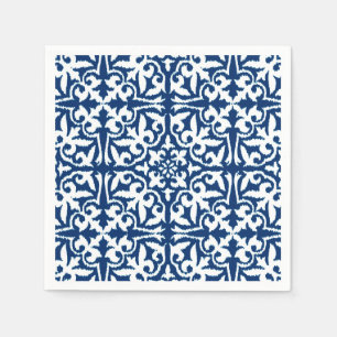 Serviette En Papier Ikat damask pattern - Cobalt bleu et blanc
