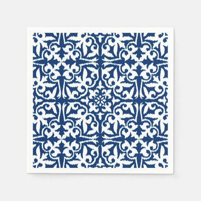 Serviette En Papier Ikat damask pattern - Cobalt bleu et blanc (Devant)
