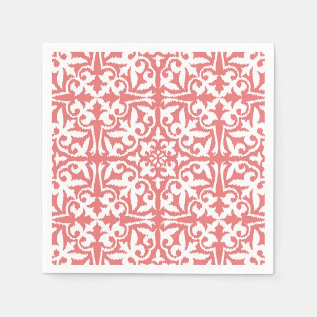 Serviette En Papier Ikat damask pattern - Coral rose et blanc (Devant)