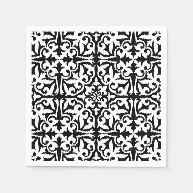 Serviette En Papier Ikat damask pattern - noir et blanc (Devant)