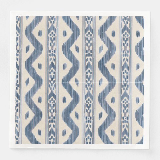 Serviette En Papier Ikat Deep Blue, Rayure de Table Tissée (Devant)