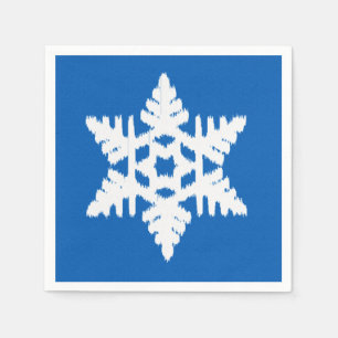 Serviette En Papier Ikat Flocon de neige - Bleu cobalt et blanc