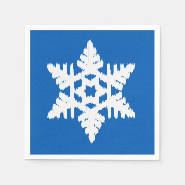 Serviette En Papier Ikat Flocon de neige - Bleu cobalt et blanc (Devant)
