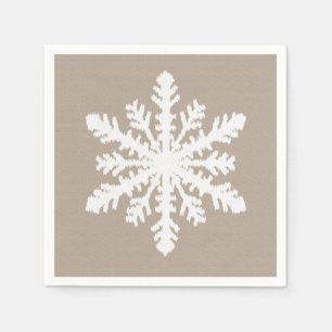 Serviette En Papier Ikat Flocon de neige - Taupe brun clair et blanc